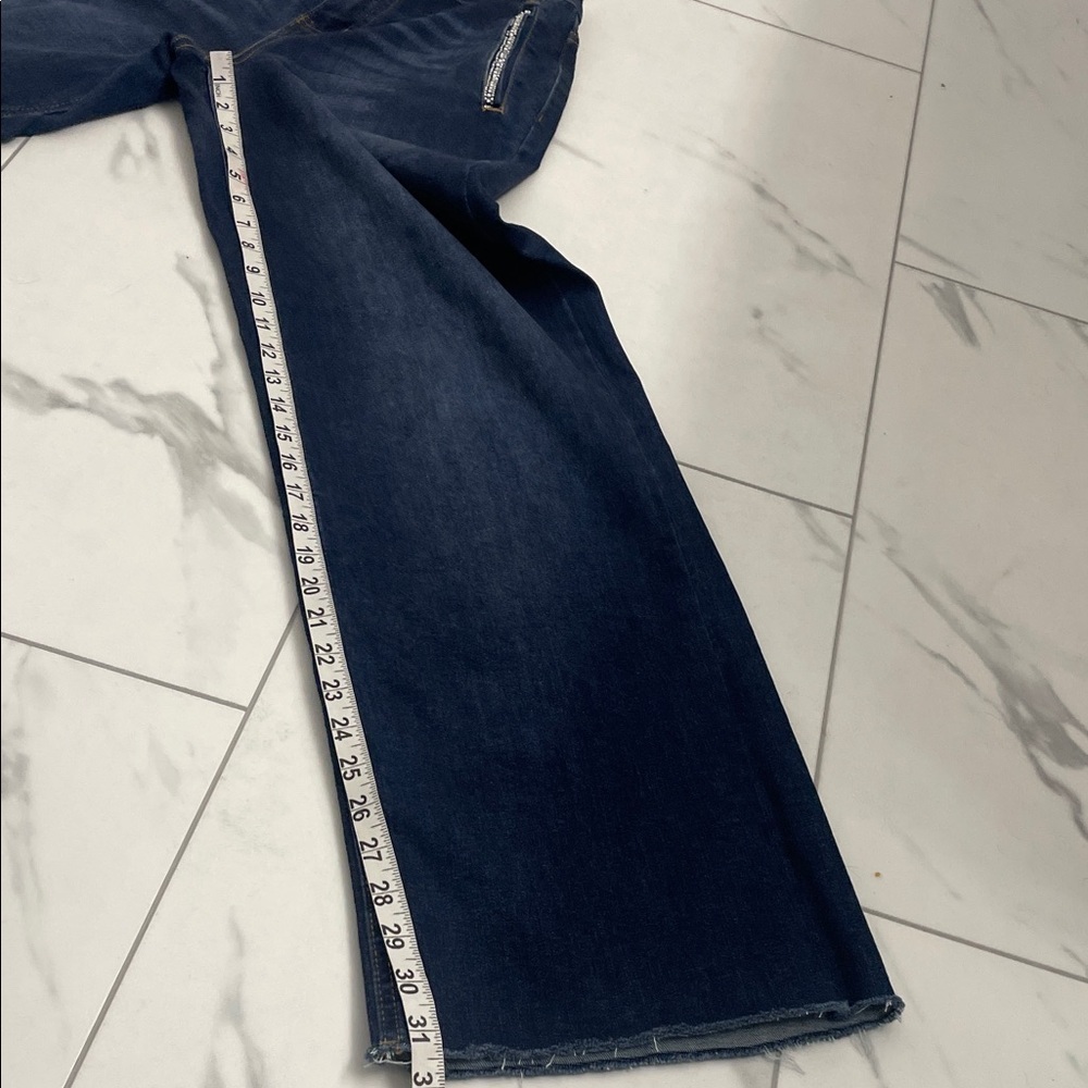 Oak New York High Waist Wide Leg Rhinestone Pocket Dark Wash Denim Jeans Sz 2/26 - Picture 11 of 16